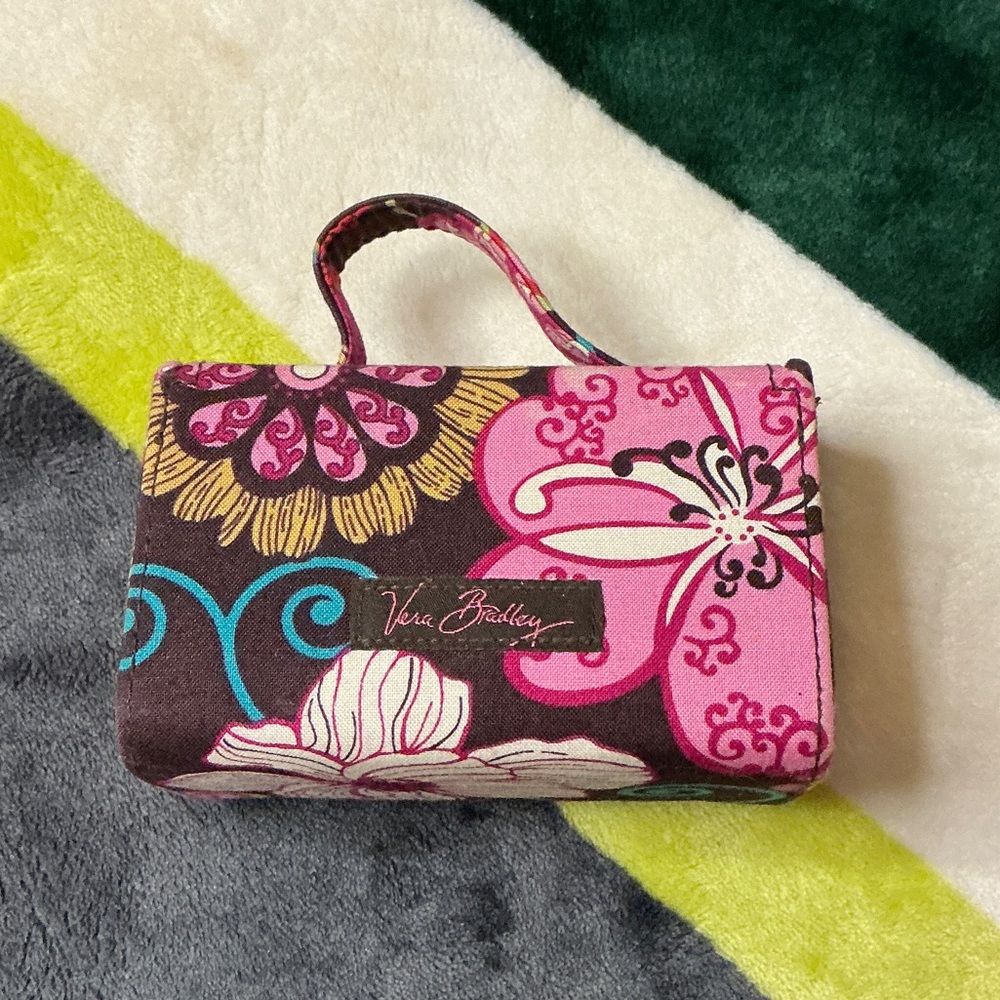 Vera Bradley Brown Floral Cosmetic Case with Pink & Green Accents - Picture 7 of 8